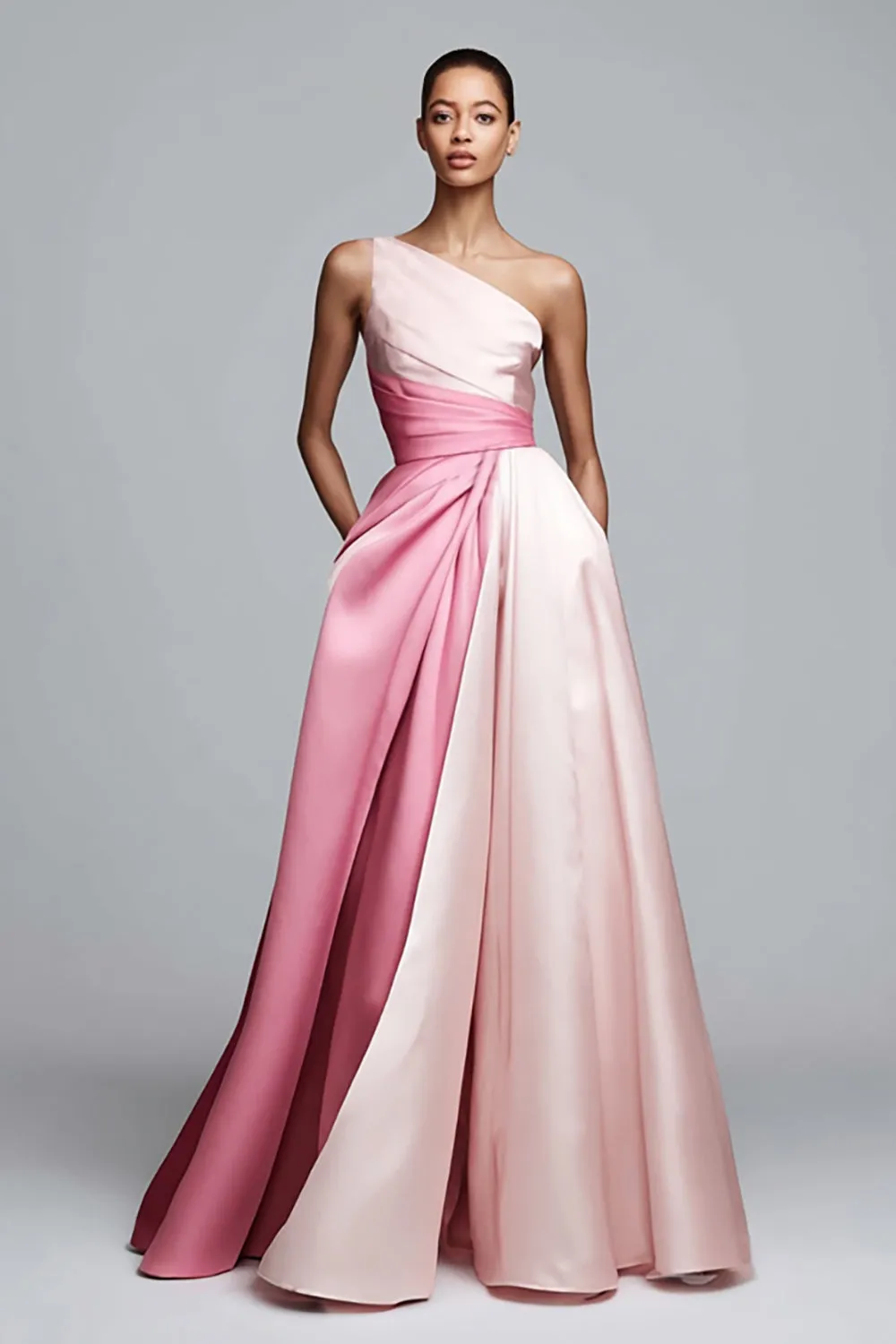 One Shoulder Pink Ruched A Line Formal Dress sold by Zapaka