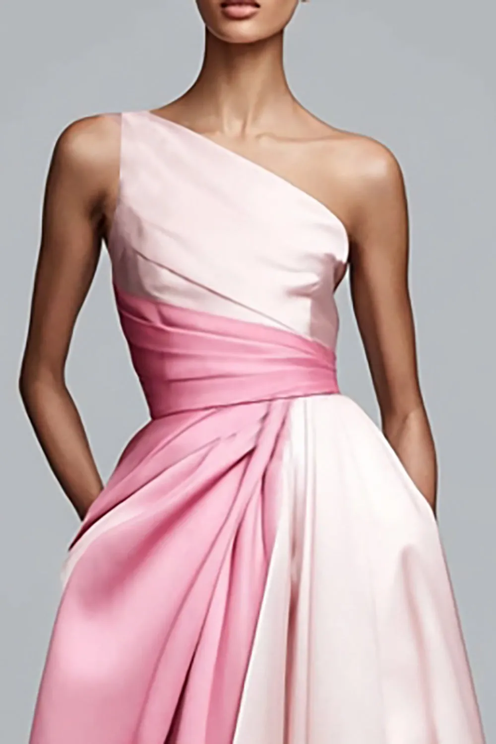 One Shoulder Pink Ruched A Line Formal Dress sold by Zapaka product image thumbnail 2