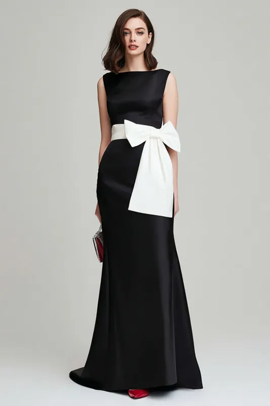 Black And White Bateau Neck Mermaid Satin Formal Dress sold by Zapaka