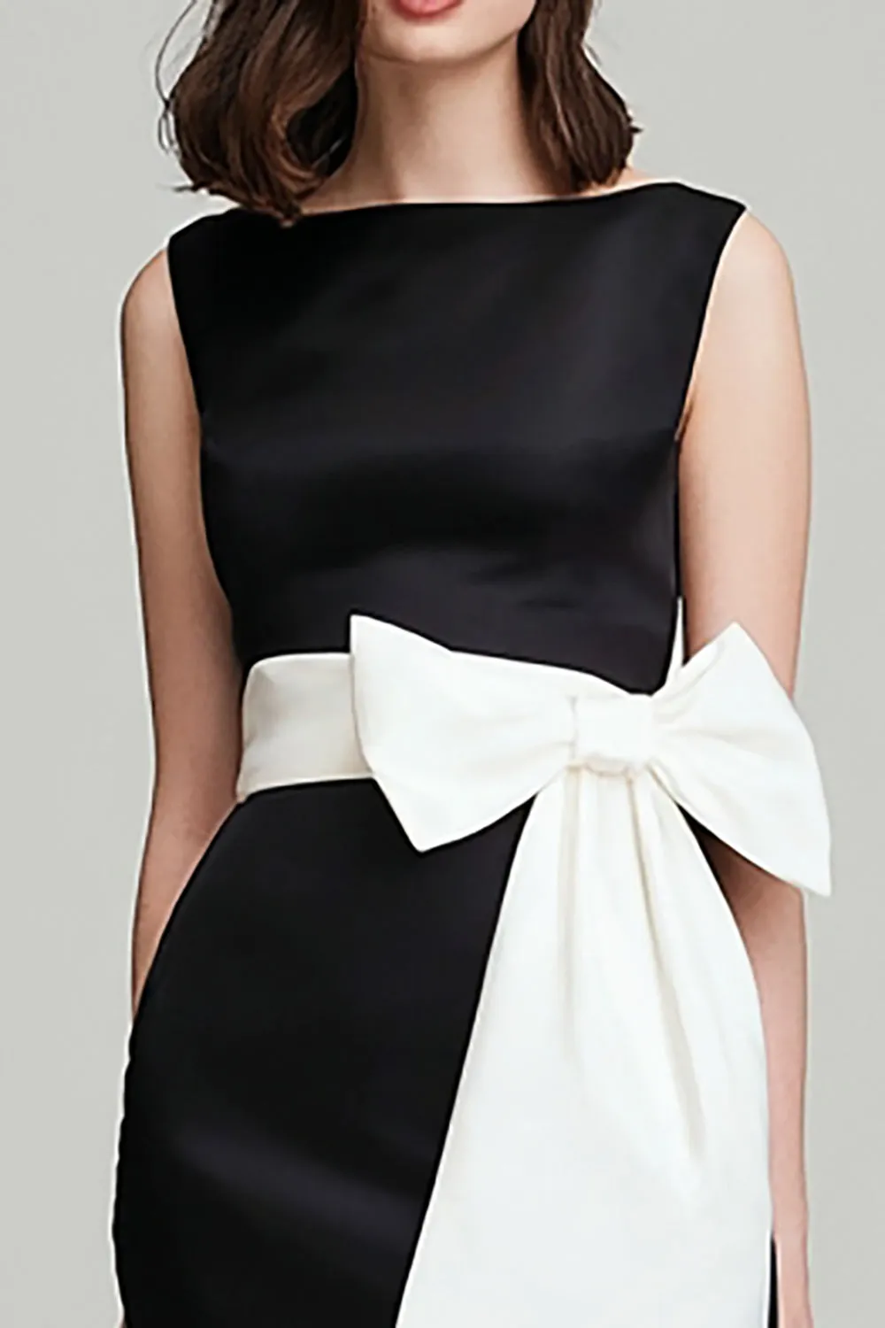 Black And White Bateau Neck Mermaid Satin Formal Dress sold by Zapaka product image thumbnail 2