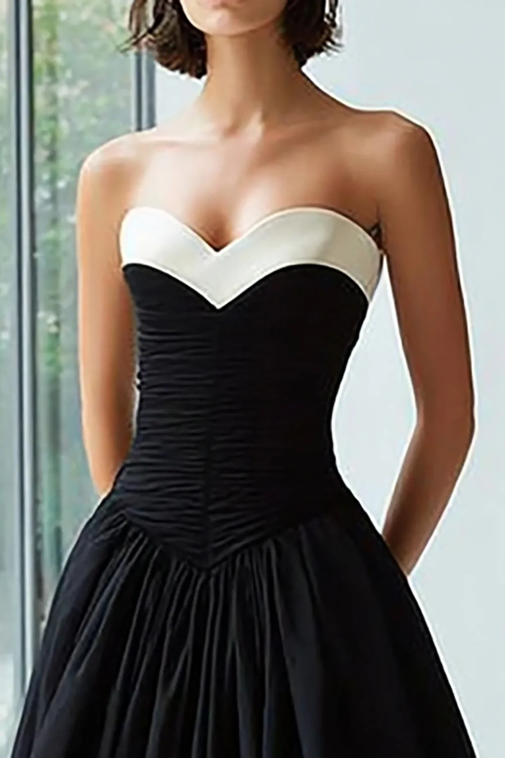 Strapless Black And White A Line Satin Formal Dress sold by Zapaka product image thumbnail 2