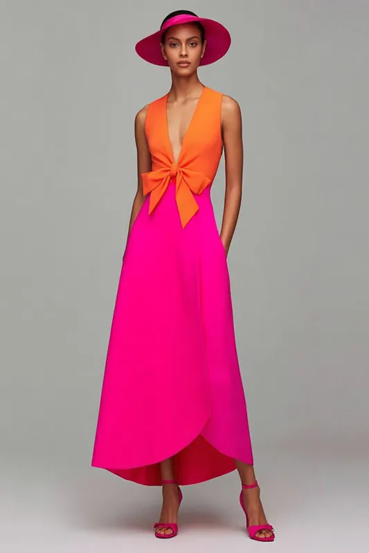 Orange And Fuchsia V Neck A Line Formal Dress sold by Zapaka