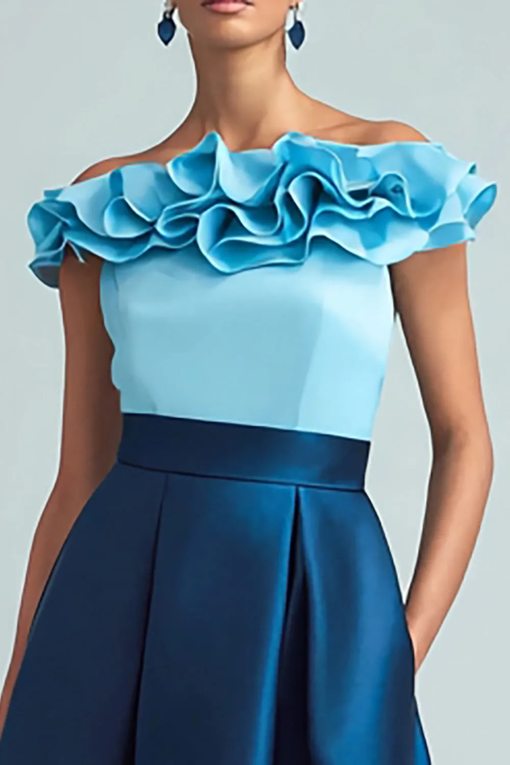 Sky Blue and Dark Blue Off The Shoulder A Line Formal Dress sold by Zapaka product image thumbnail 2
