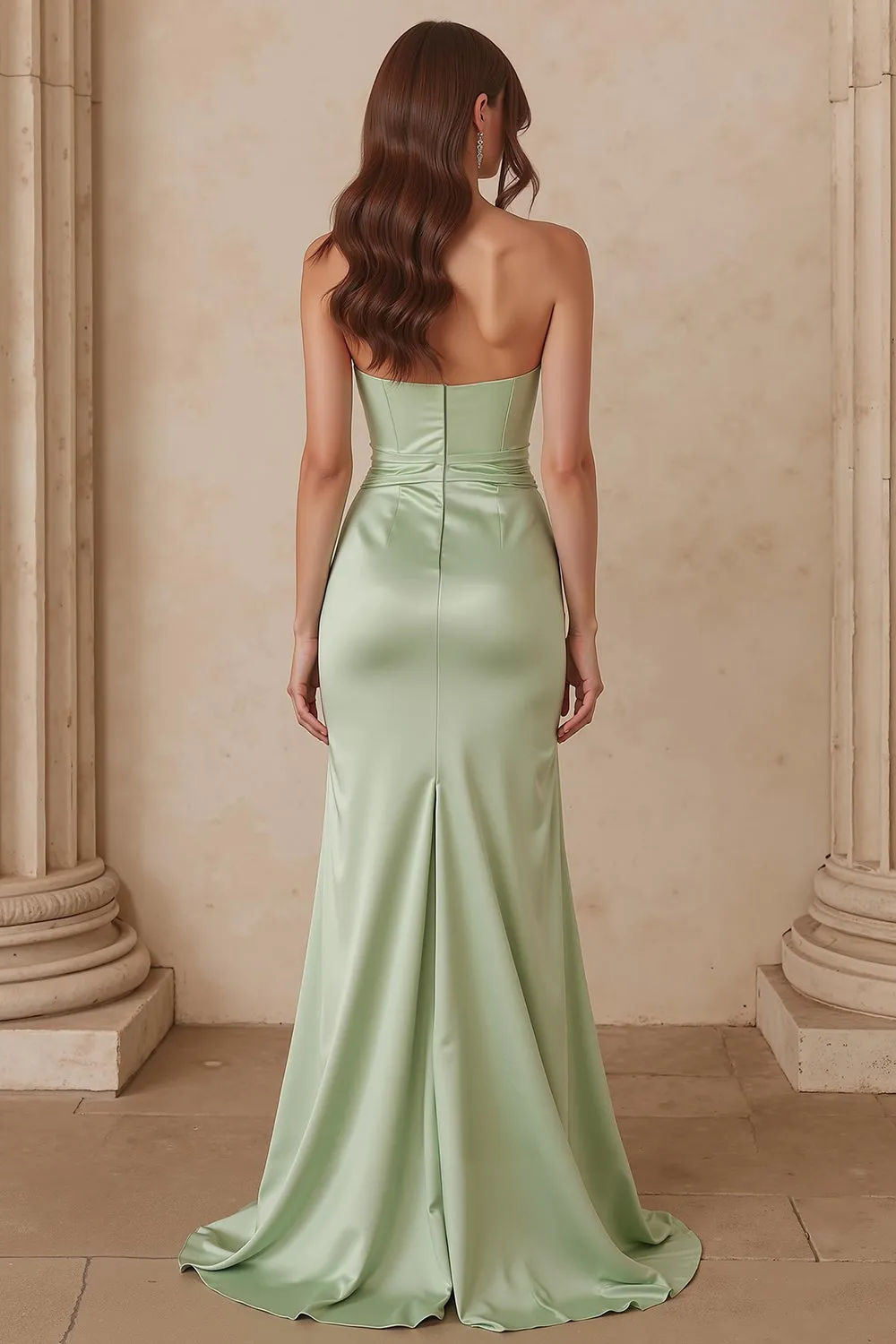 Dusty Sage Sheath Satin Sweetheart Long Bridesmaid Dress with Slit sold by Zapaka product image thumbnail 2