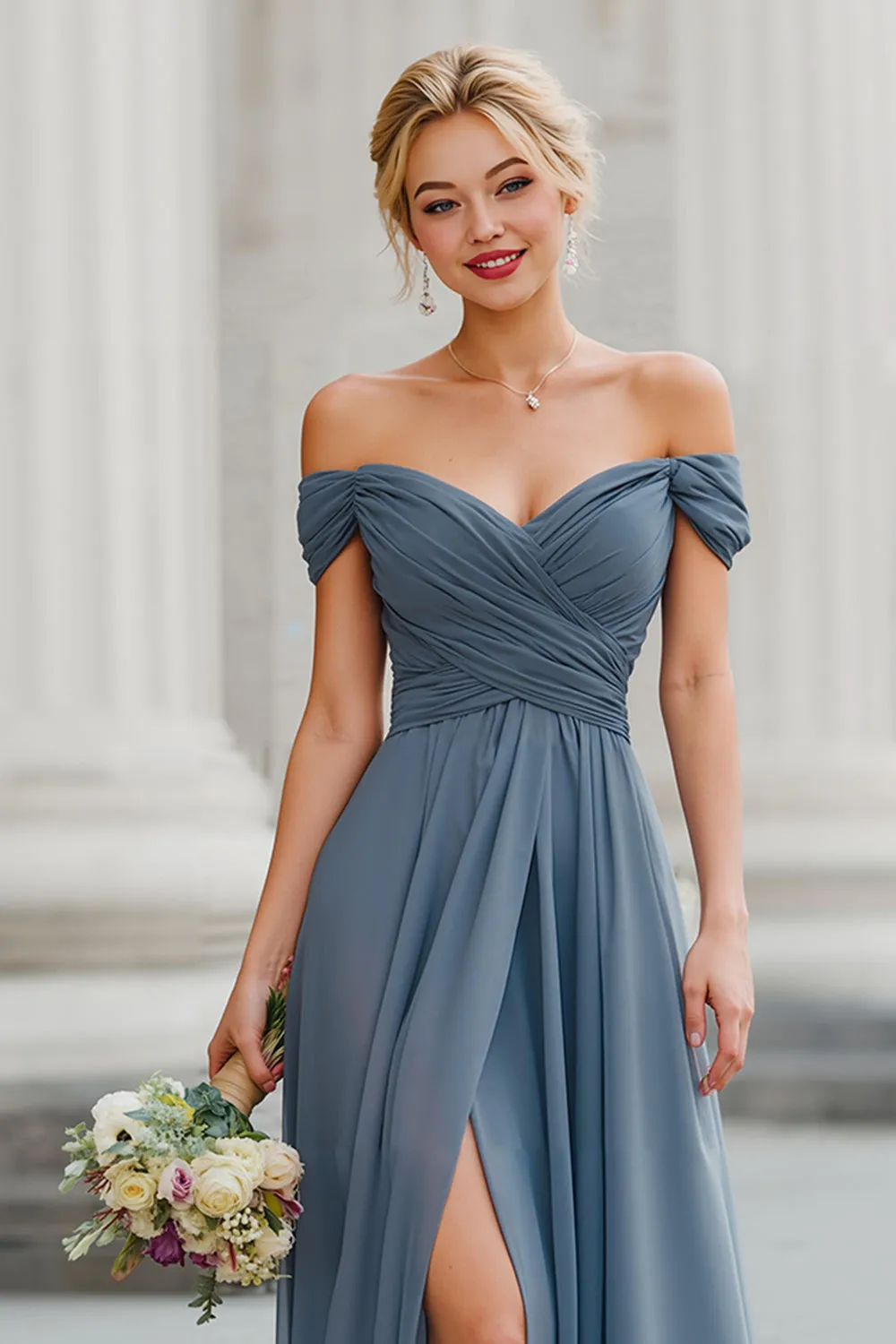 Twilight A Line Off the Shoulder Maxi Bridesmaid Dress with Slit sold by Zapaka product image thumbnail 3