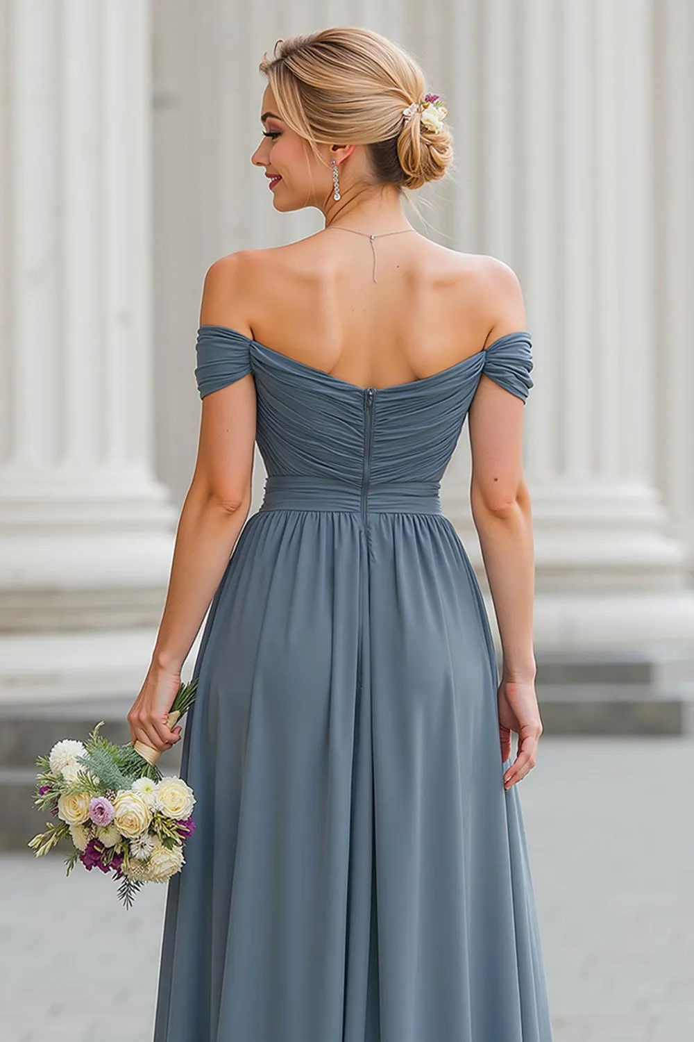 Twilight A Line Off the Shoulder Maxi Bridesmaid Dress with Slit sold by Zapaka product image thumbnail 4