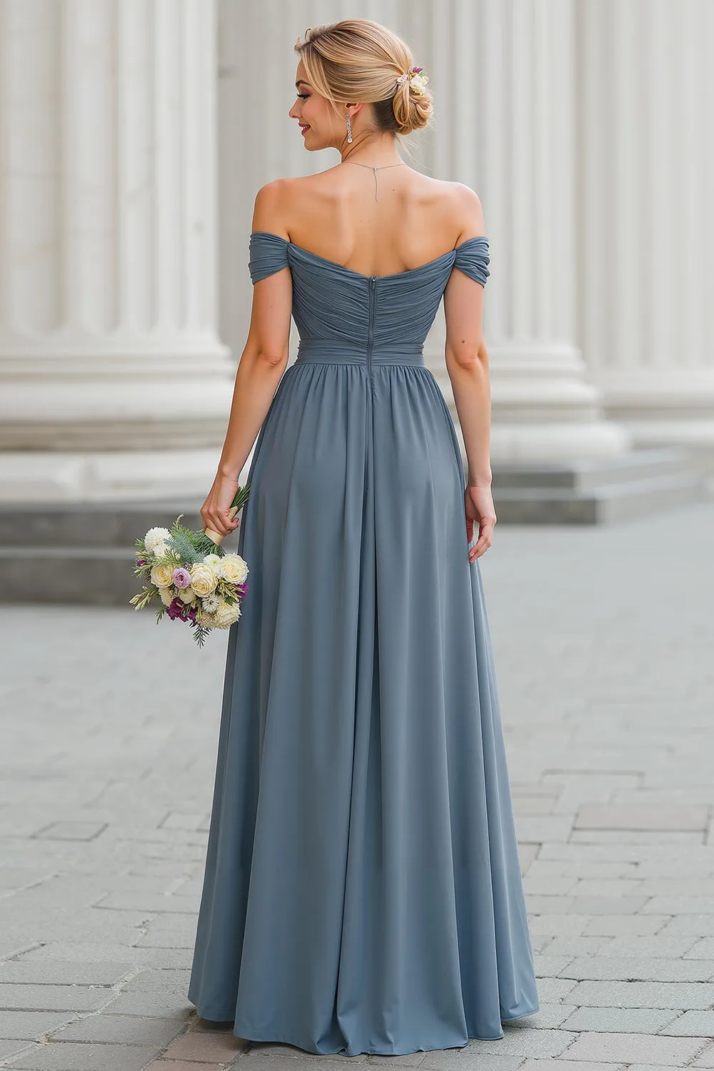 Twilight A Line Off the Shoulder Maxi Bridesmaid Dress with Slit sold by Zapaka product image thumbnail 2