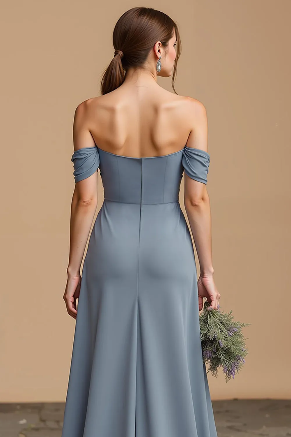Twilight Long A Line Off the Shoulder Bridesmaid Dress with Slit sold by Zapaka product image thumbnail 4
