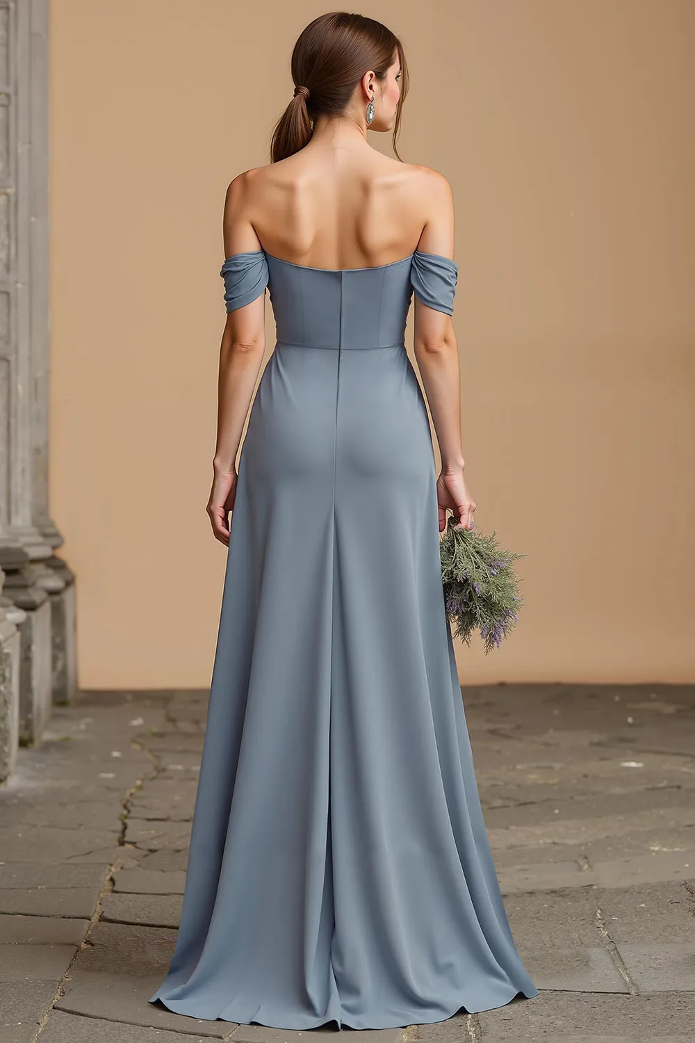 Twilight Long A Line Off the Shoulder Bridesmaid Dress with Slit sold by Zapaka product image thumbnail 2
