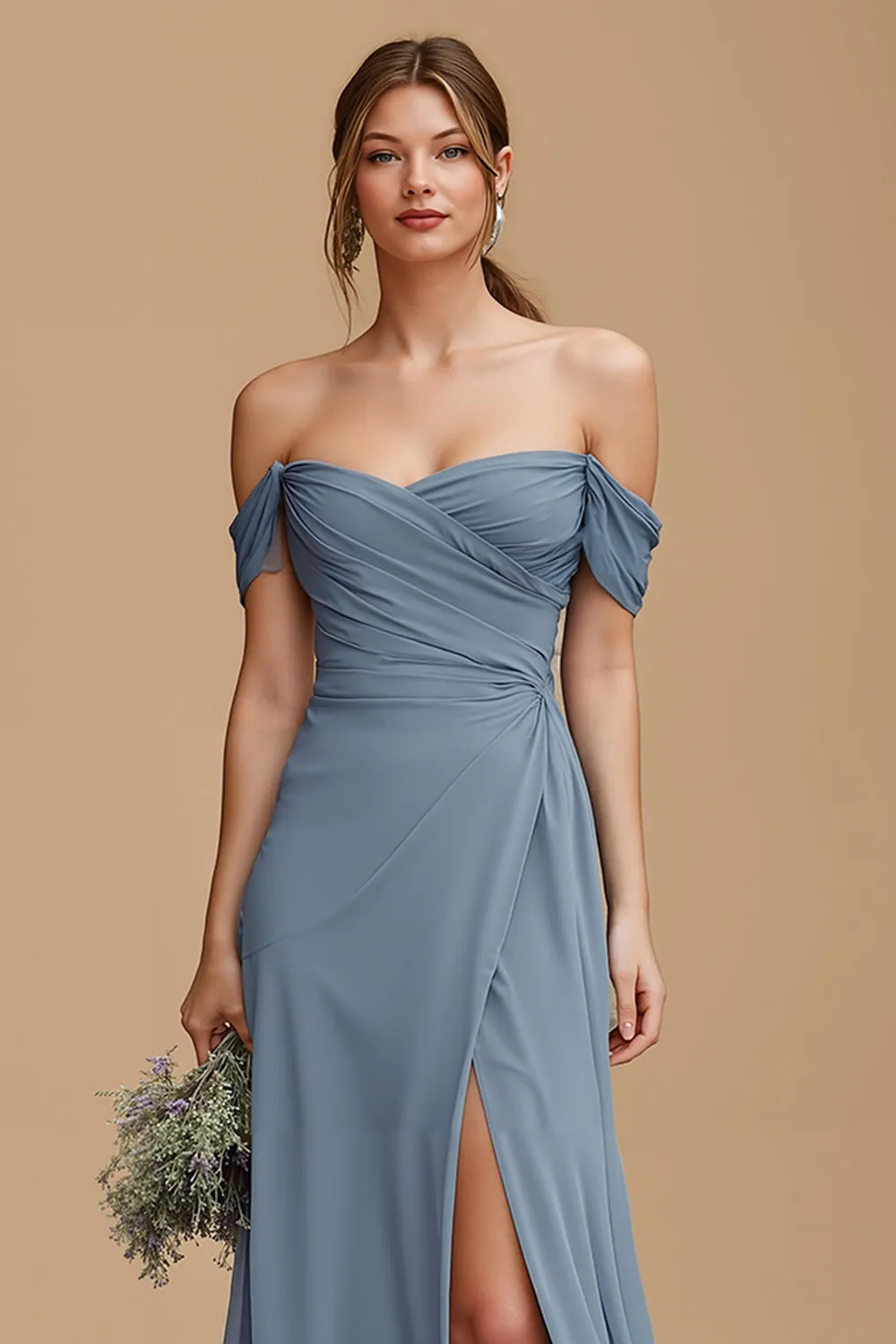 Twilight Long A Line Off the Shoulder Bridesmaid Dress with Slit sold by Zapaka product image thumbnail 3