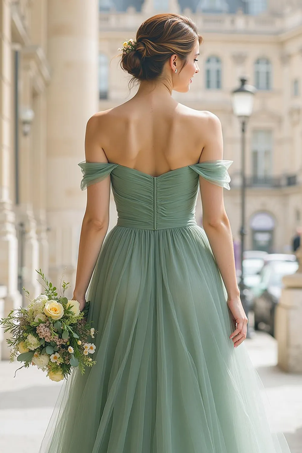 Eucalyptus A Line Maxi Off the Shoulder Bridesmaid Dress sold by Zapaka product image thumbnail 4