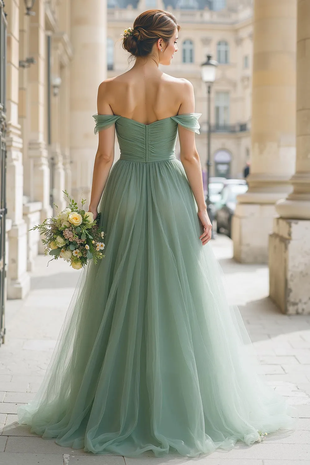 Eucalyptus A Line Maxi Off the Shoulder Bridesmaid Dress sold by Zapaka product image thumbnail 2
