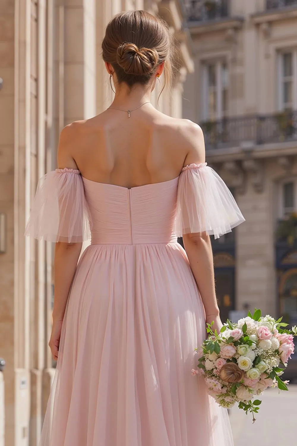 Blush Pink Long Off the Shoulder A Line Bridesmaid Dress sold by Zapaka product image thumbnail 4