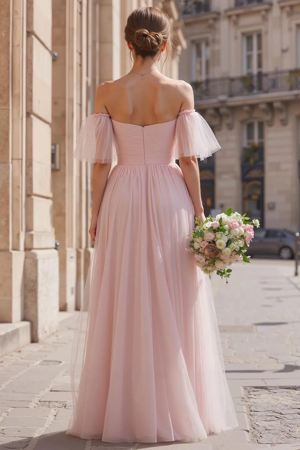 Blush Pink Long Off the Shoulder A Line Bridesmaid Dress sold by Zapaka product image thumbnail 2