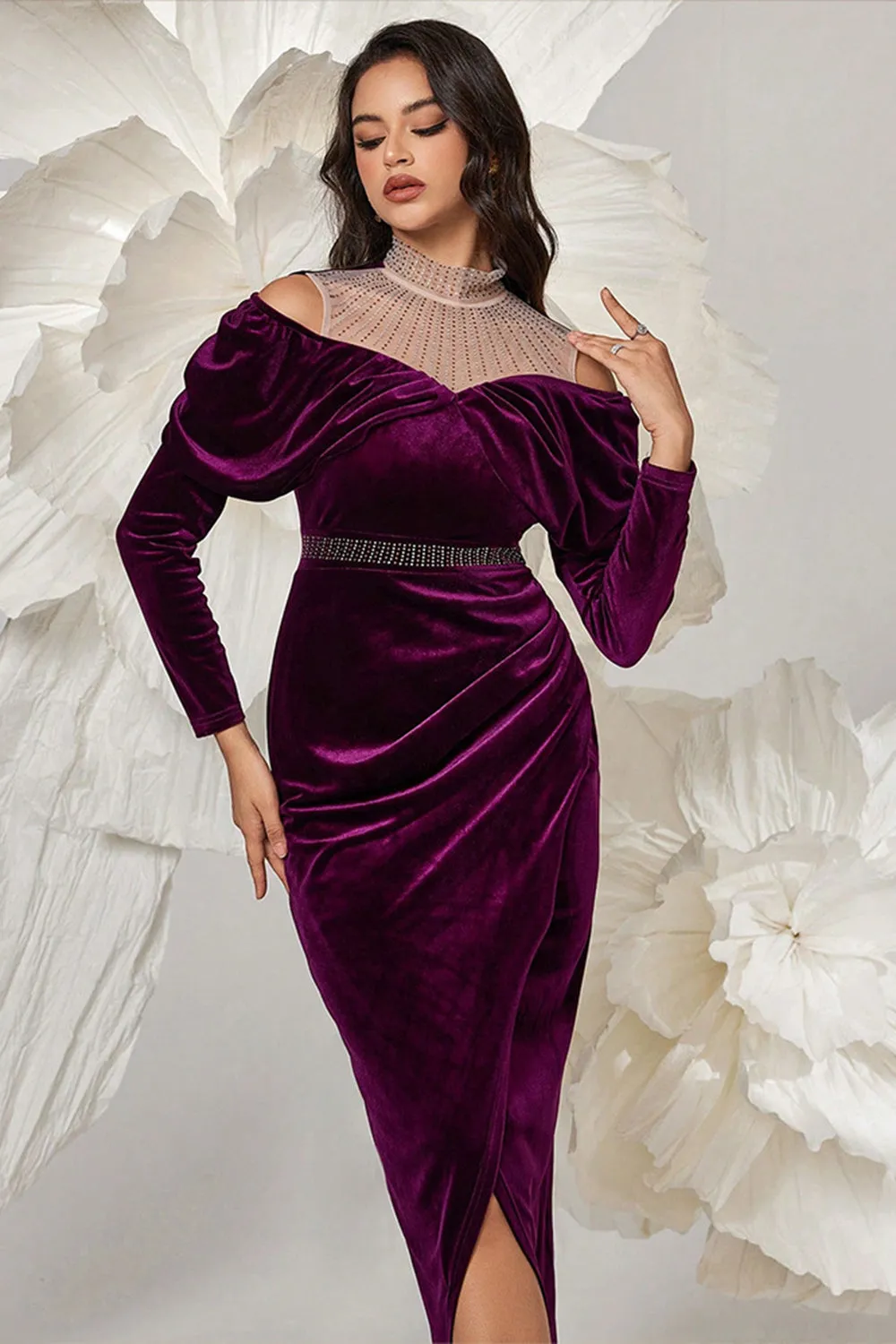 Dark Purple Velvet Sheath Ruched Prom Dress sold by Zapaka product image thumbnail 3