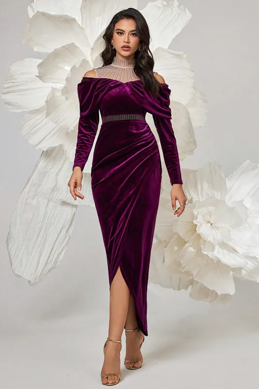 Dark Purple Velvet Sheath Ruched Prom Dress sold by Zapaka