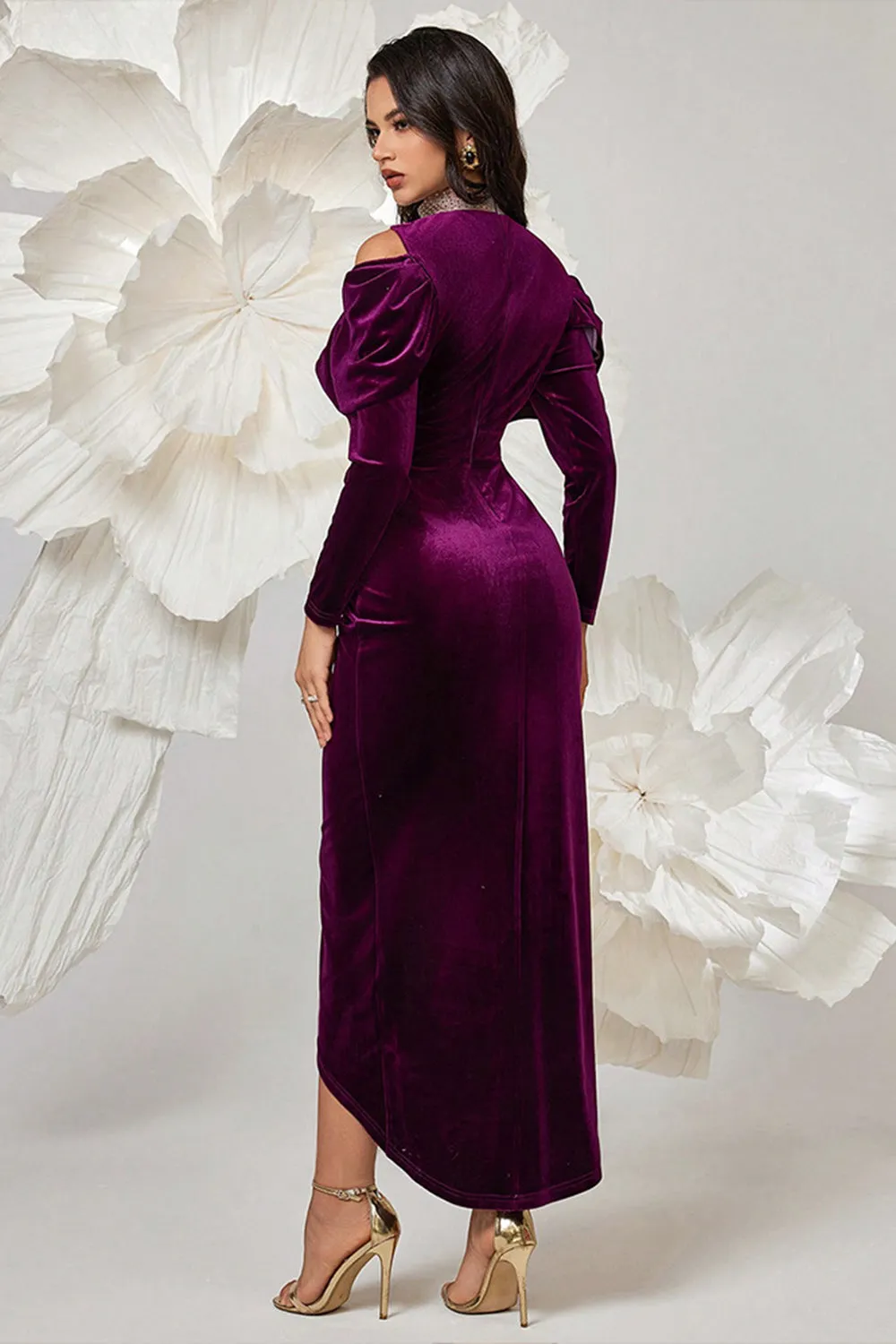 Dark Purple Velvet Sheath Ruched Prom Dress sold by Zapaka product image thumbnail 2