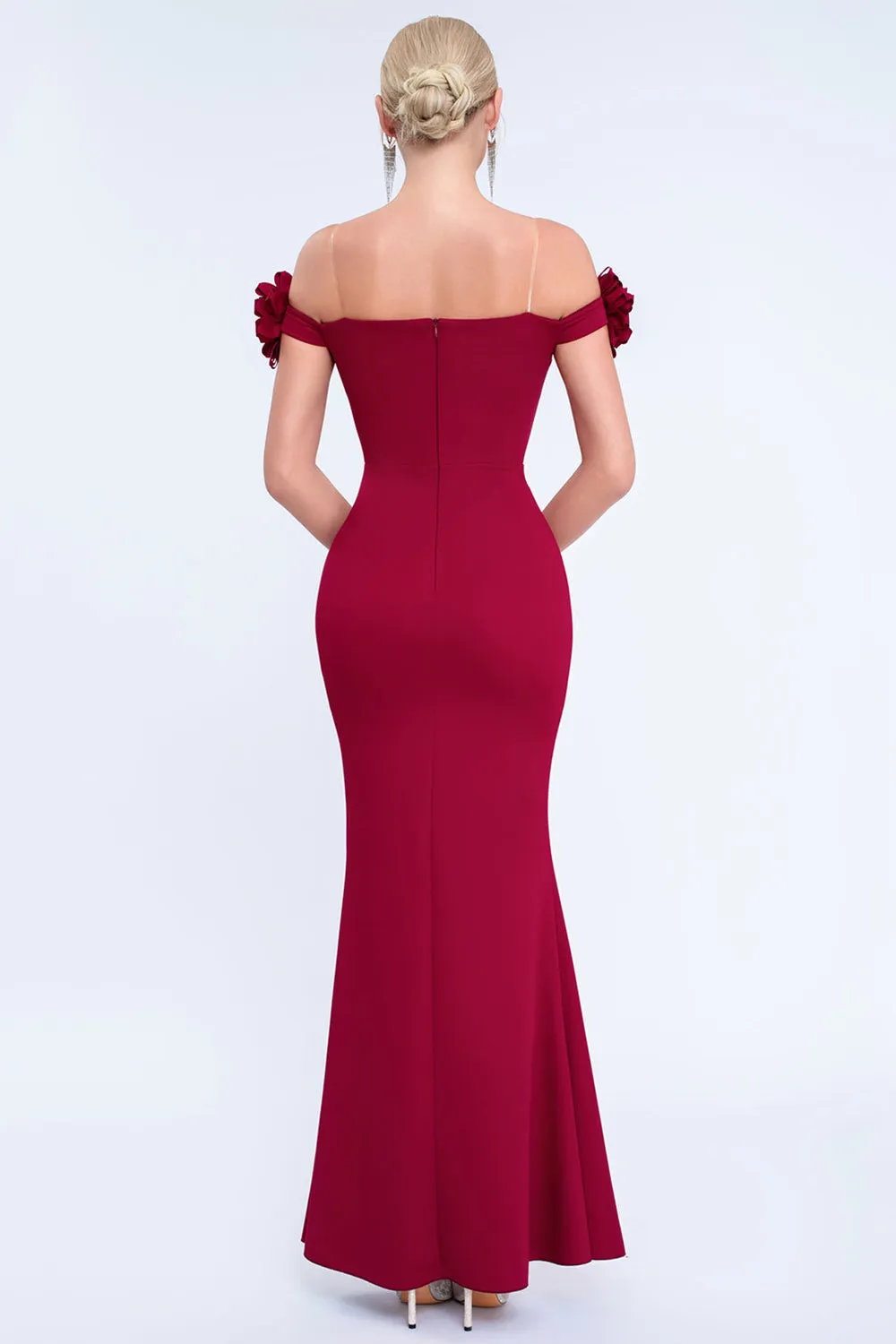 Blush Off the Shouder 3D Flower Sheath Prom Dress with Slit sold by Zapaka product image thumbnail 4