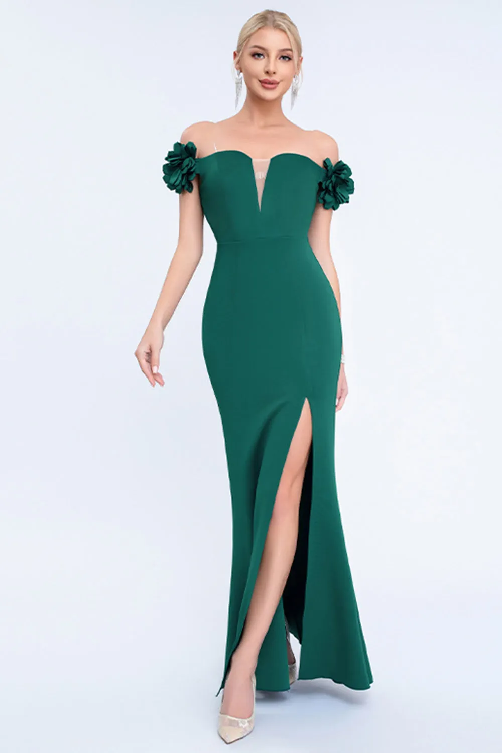 Blush Off the Shouder 3D Flower Sheath Prom Dress with Slit sold by Zapaka product image thumbnail 5