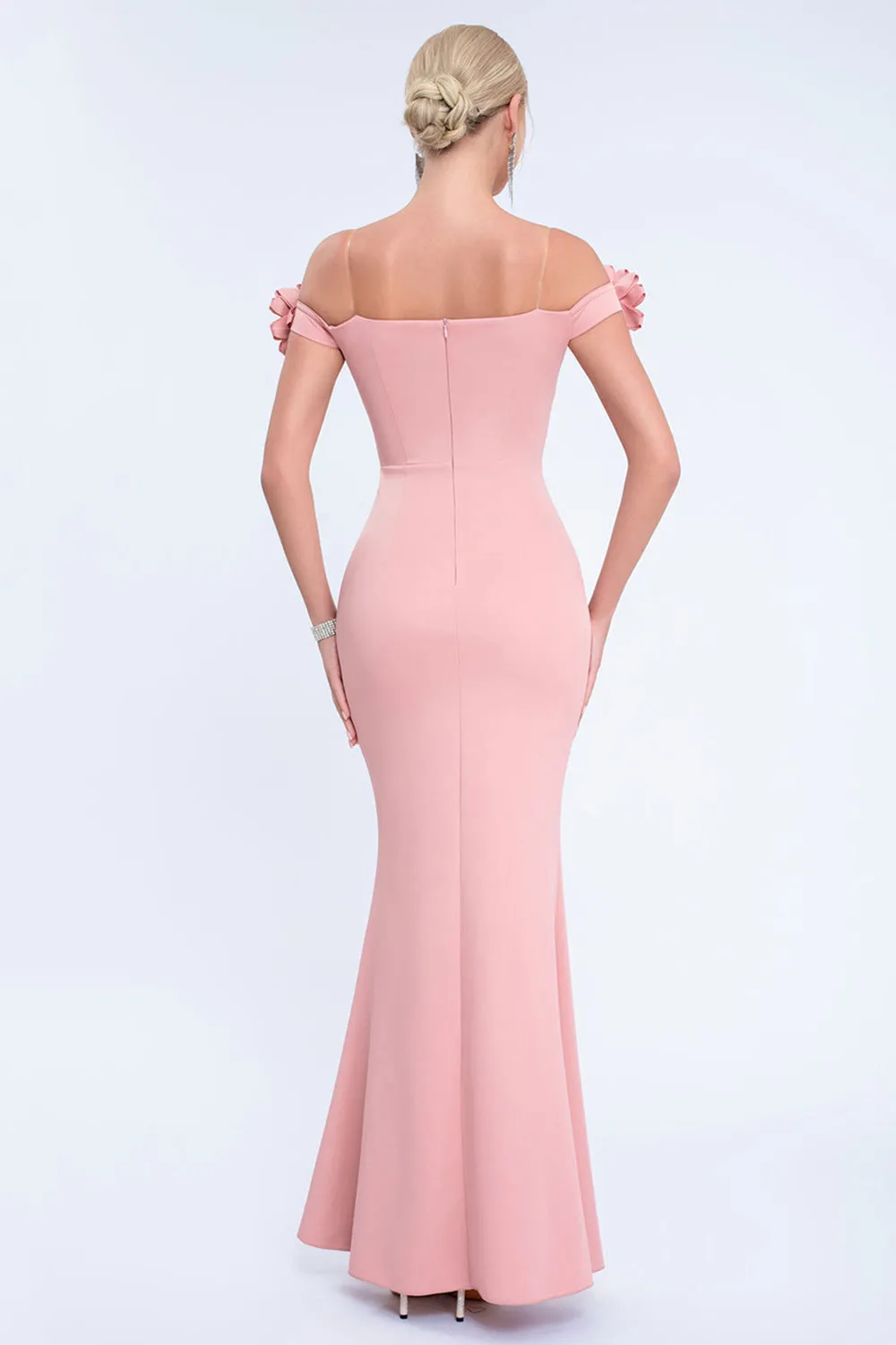 Blush Off the Shouder 3D Flower Sheath Prom Dress with Slit sold by Zapaka product image thumbnail 2