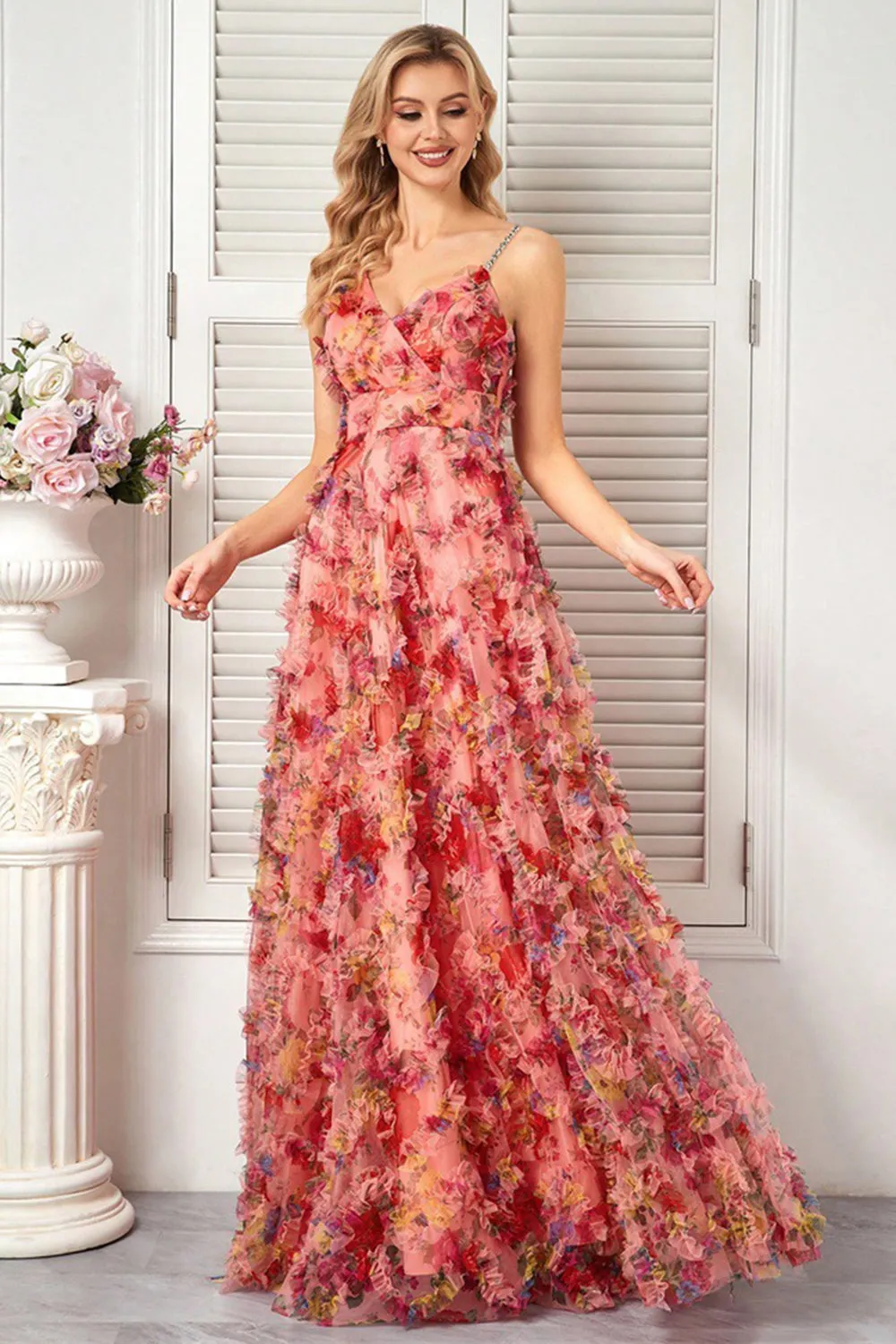 Blush Flower A Line Spaghetti Straps Prom Dress sold by Zapaka product image thumbnail 3