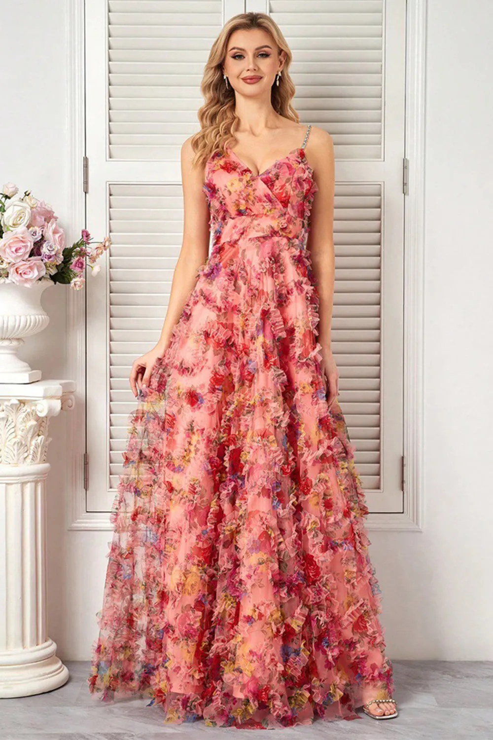 Blush Flower A Line Spaghetti Straps Prom Dress sold by Zapaka
