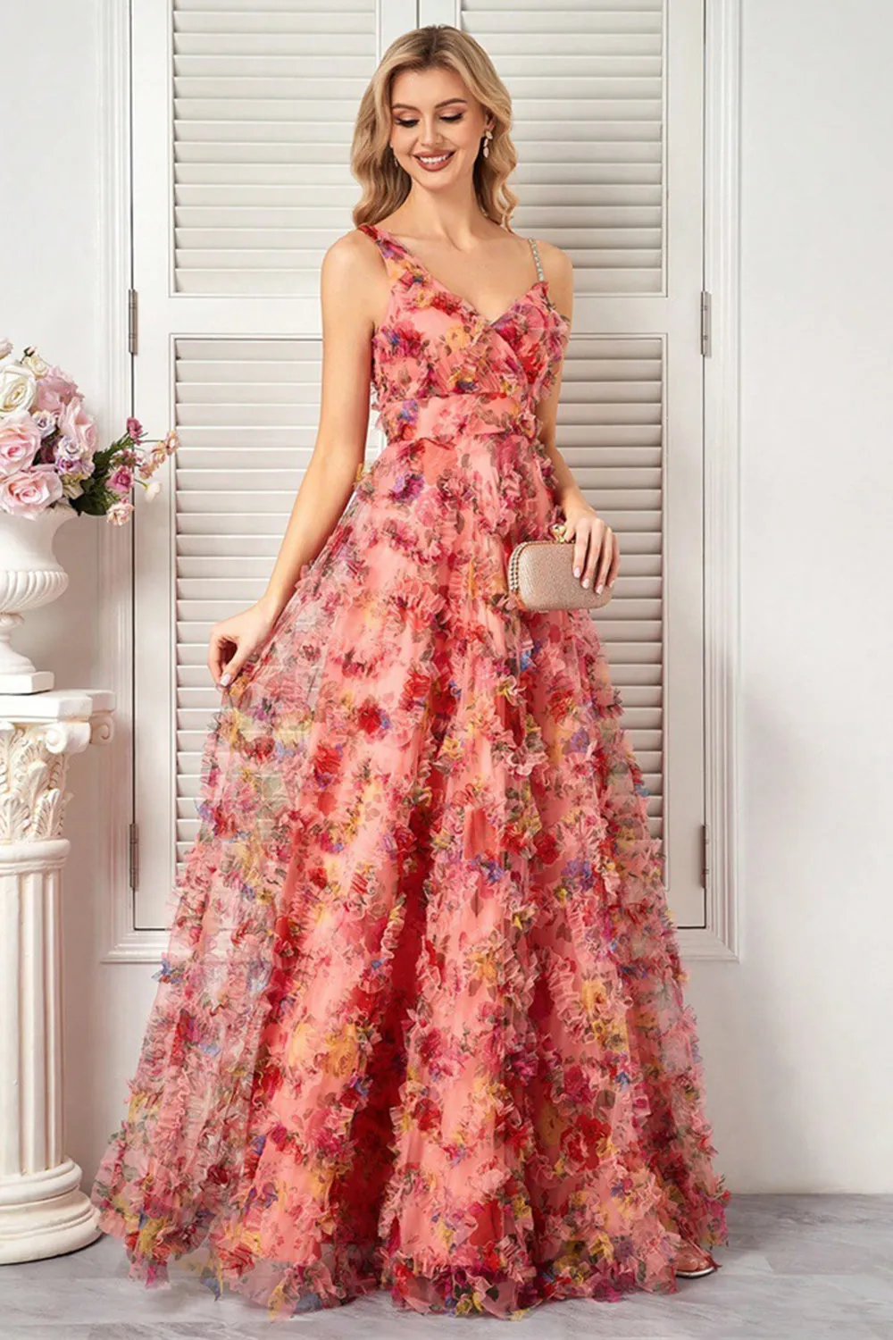 Blush Flower A Line Spaghetti Straps Prom Dress sold by Zapaka product image thumbnail 5