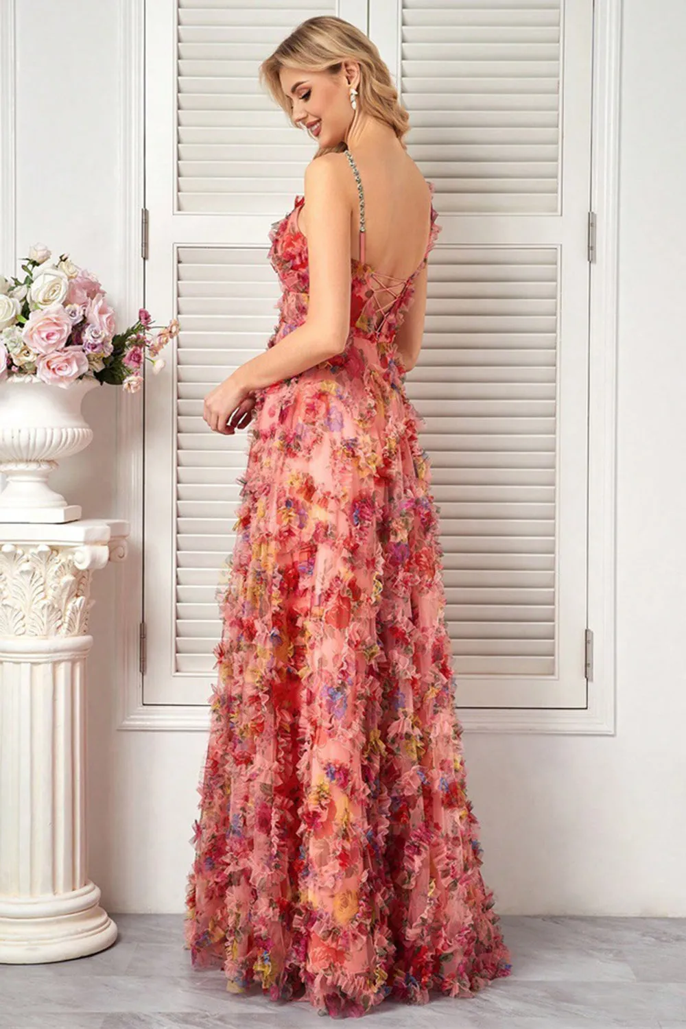 Blush Flower A Line Spaghetti Straps Prom Dress sold by Zapaka product image thumbnail 2