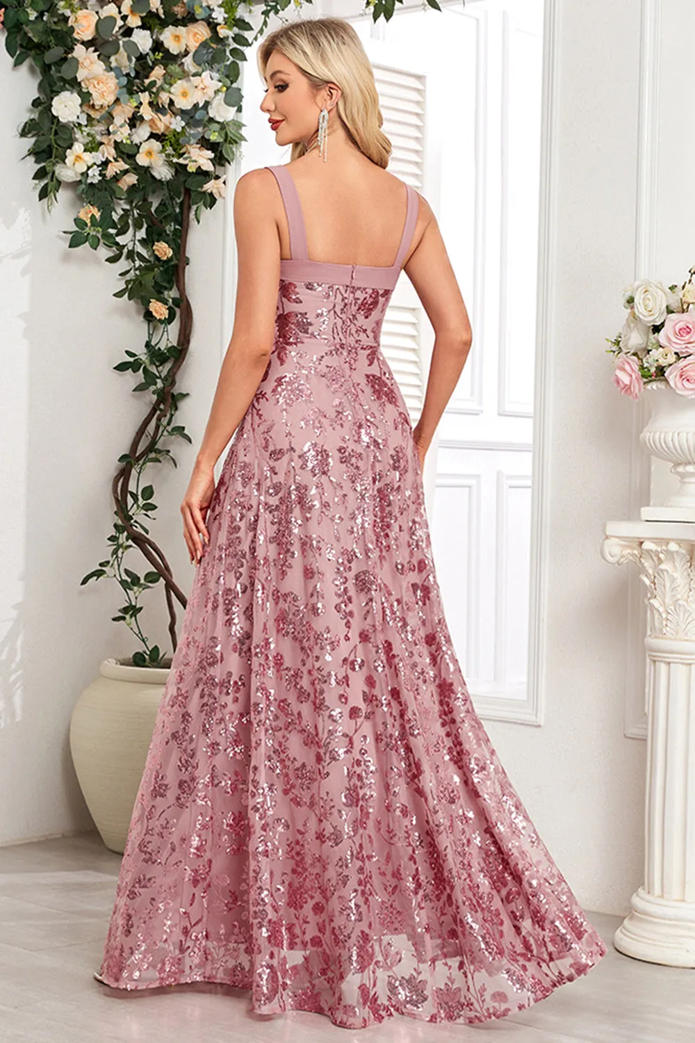 Blush A Line Thick Straps Floral Long Prom Dress with Slit sold by Zapaka product image thumbnail 2