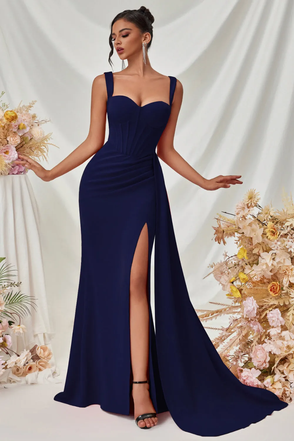 Maxi Thick Straps Mermaid Black Prom Dress with Slit sold by Zapaka product image thumbnail 5