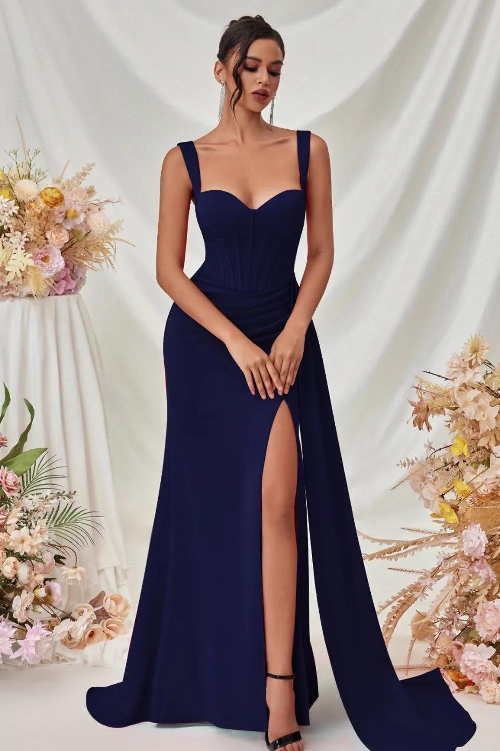 Maxi Thick Straps Mermaid Black Prom Dress with Slit sold by Zapaka product image thumbnail 3