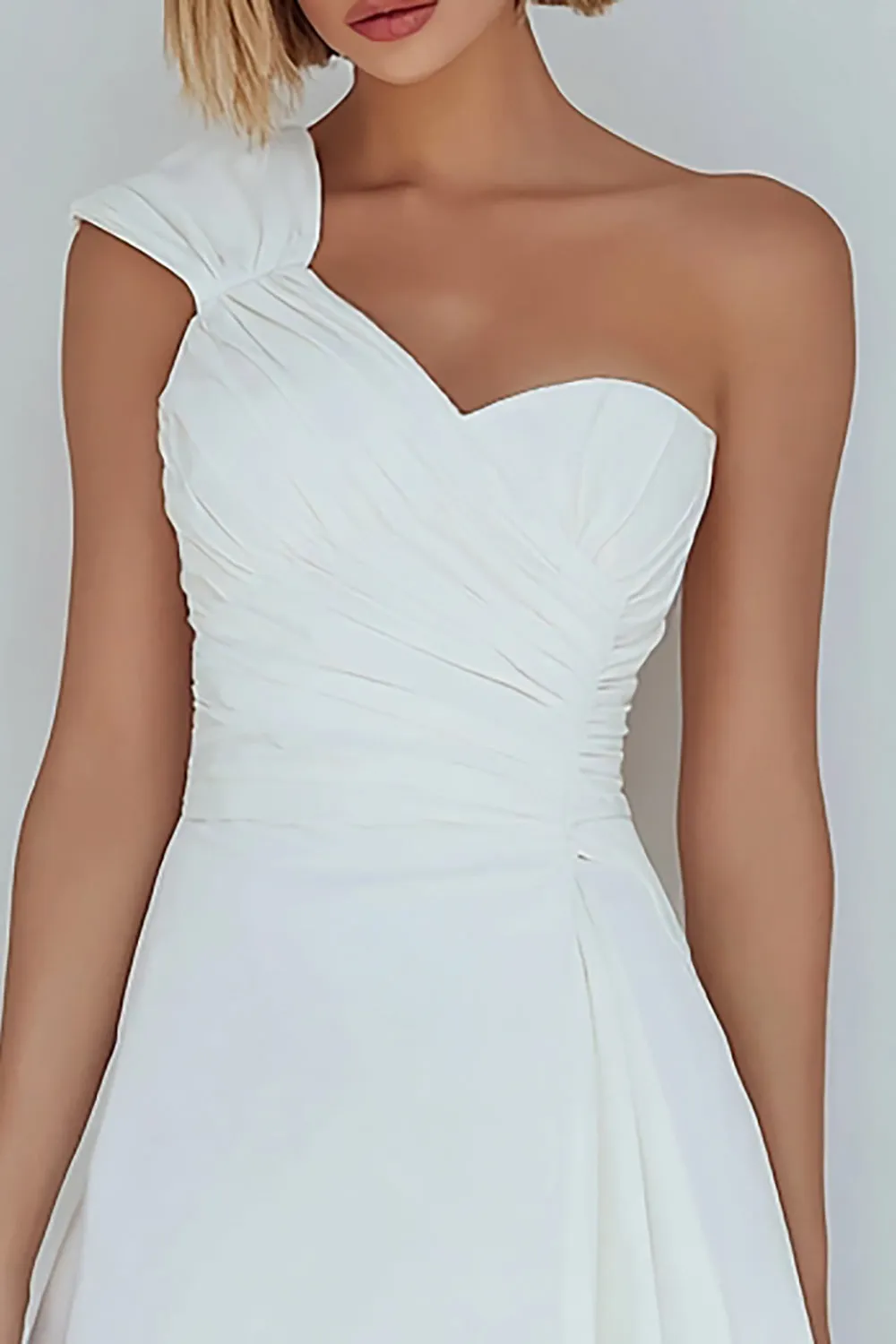 One Shoulder A Line Ruched Little White Dress sold by Zapaka product image thumbnail 3