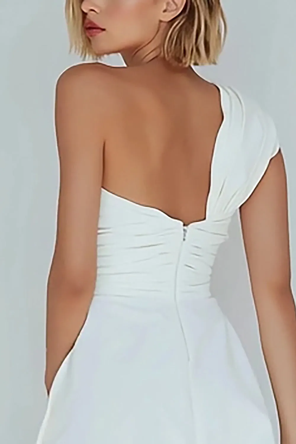One Shoulder A Line Ruched Little White Dress sold by Zapaka product image thumbnail 4