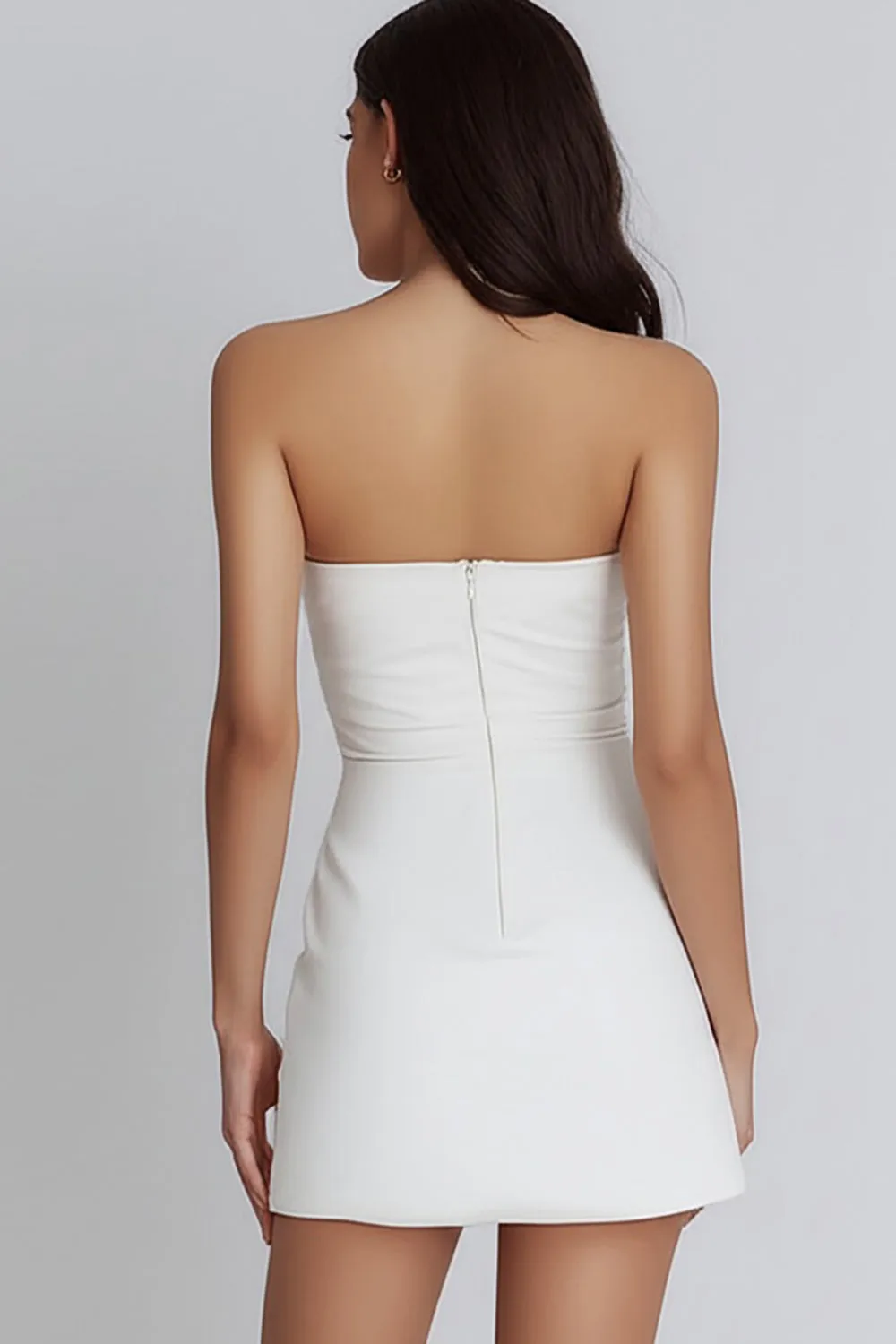 Strapless Bodycon Ruched Little White Dress sold by Zapaka product image thumbnail 2