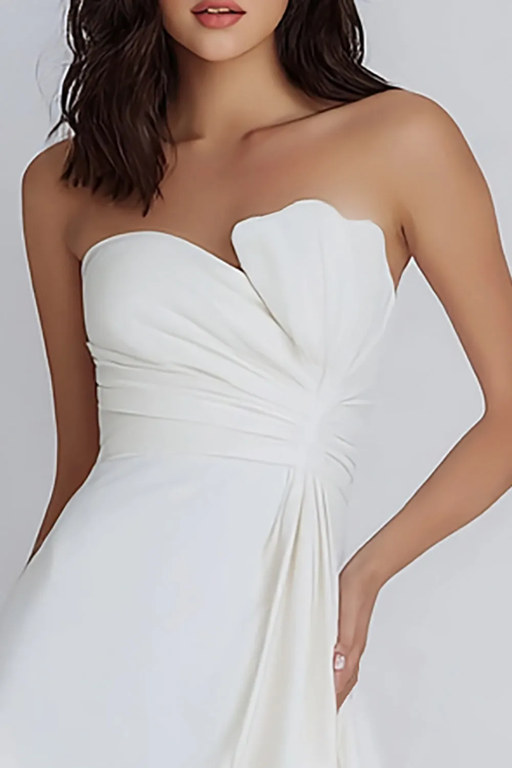 Strapless Bodycon Ruched Little White Dress sold by Zapaka product image thumbnail 3