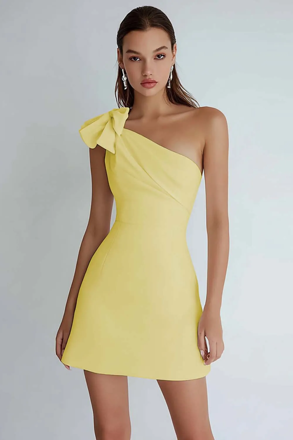 One Shoulder A Line Little White Dress with Bow sold by Zapaka product image thumbnail 5