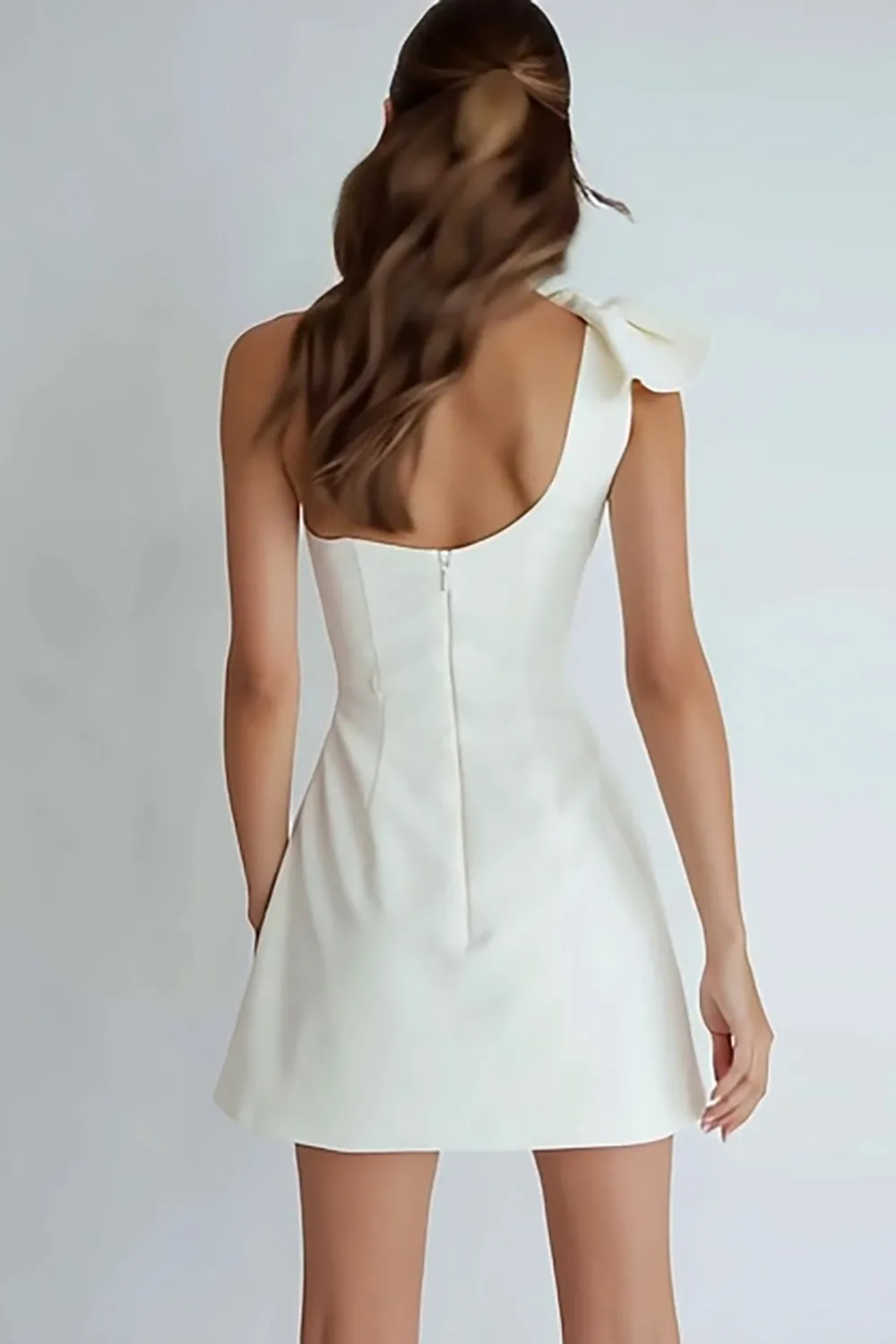 One Shoulder A Line Little White Dress with Bow sold by Zapaka product image thumbnail 2