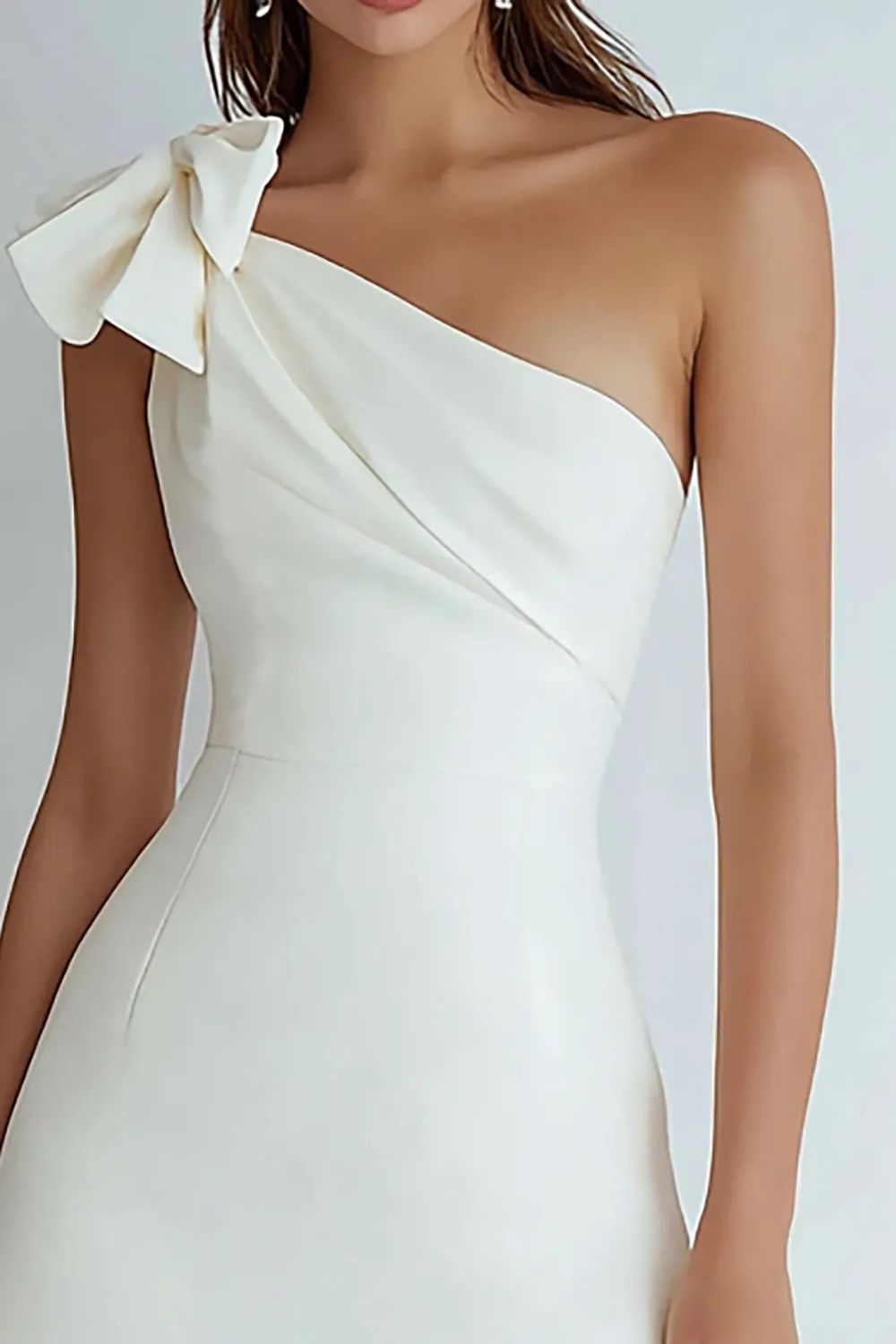 One Shoulder A Line Little White Dress with Bow sold by Zapaka product image thumbnail 3