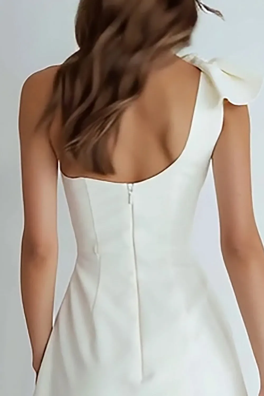 One Shoulder A Line Little White Dress with Bow sold by Zapaka product image thumbnail 4
