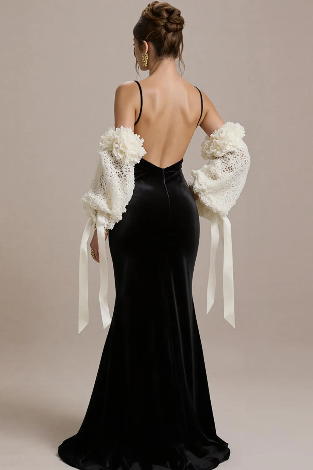 Black Velvet Spaghetti Straps Mermaid Long Black Tie Dress sold by Zapaka product image thumbnail 2