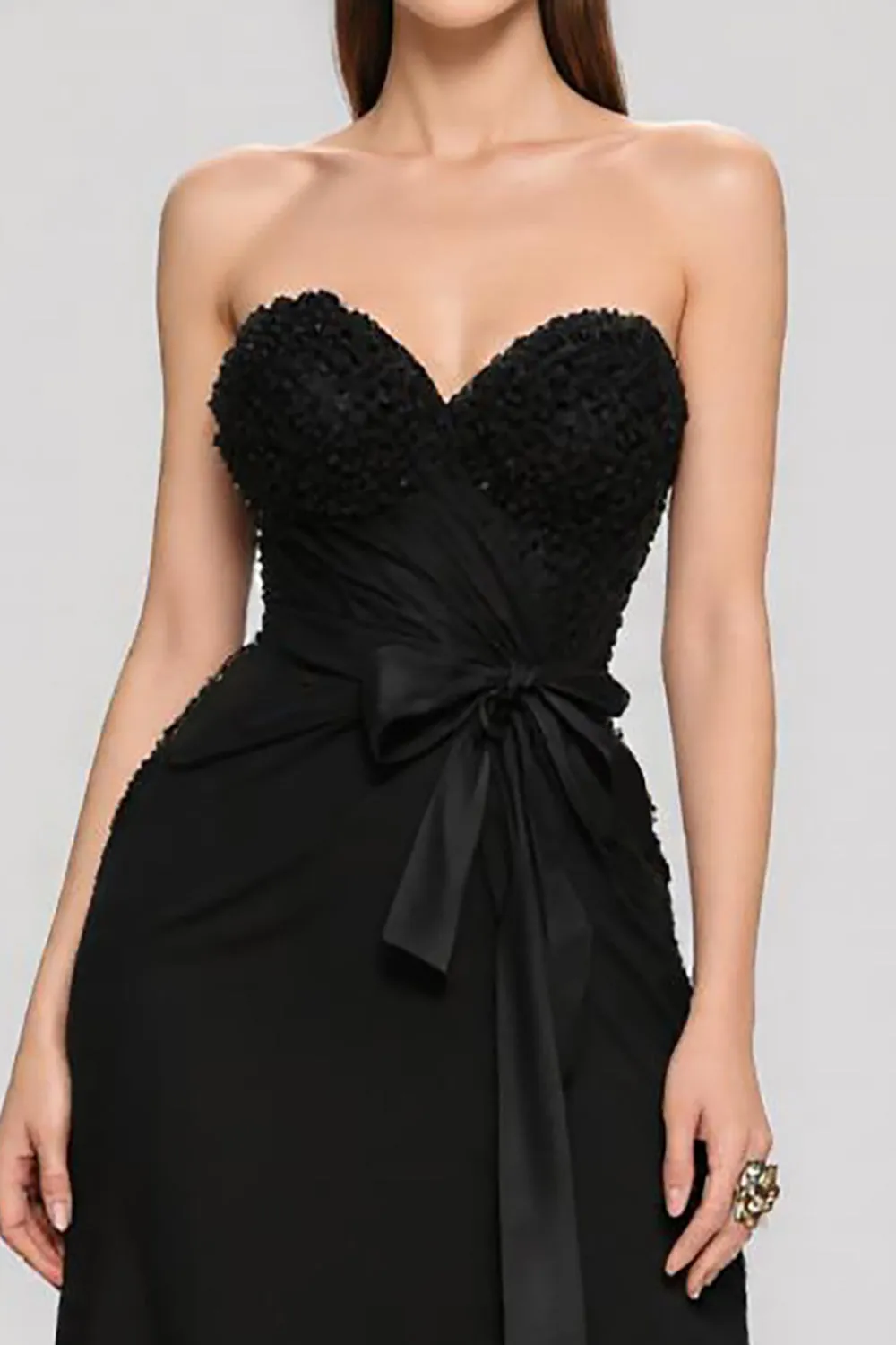 Black Sweetheart A Line Long Black Tie Dress with Bow sold by Zapaka product image thumbnail 3