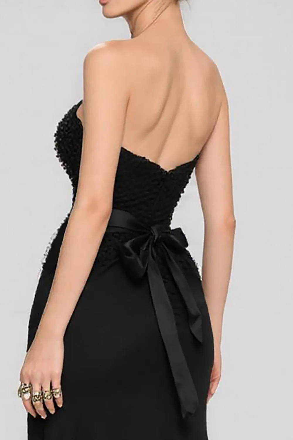 Black Sweetheart A Line Long Black Tie Dress with Bow sold by Zapaka product image thumbnail 4