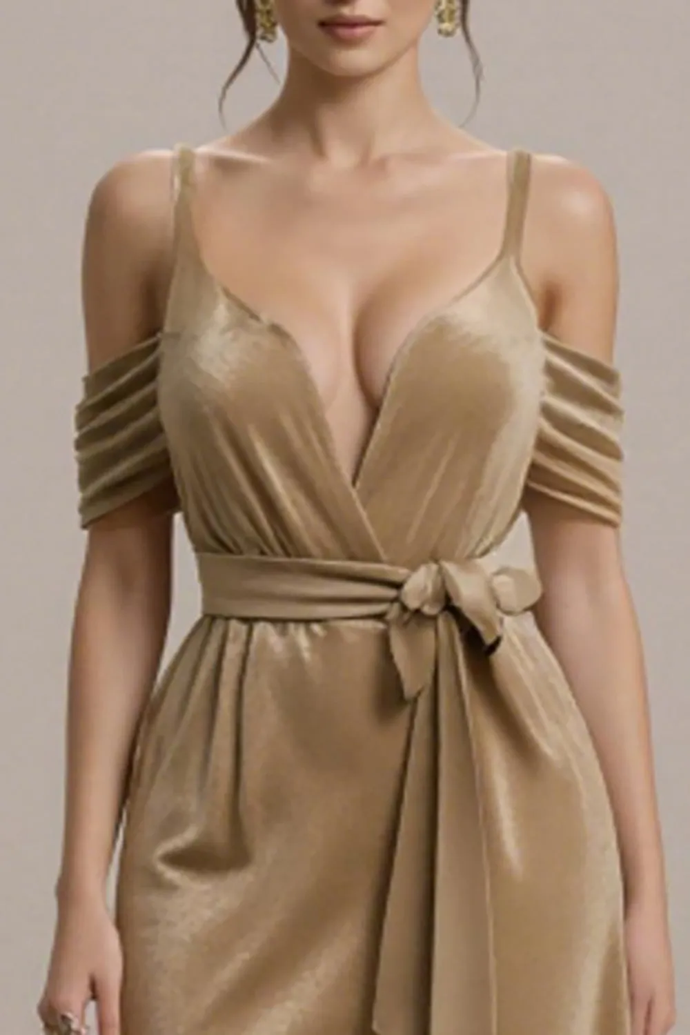 Terracotta A Line Cold Shoulder Long Black Tie Dress with Bow sold by Zapaka product image thumbnail 3