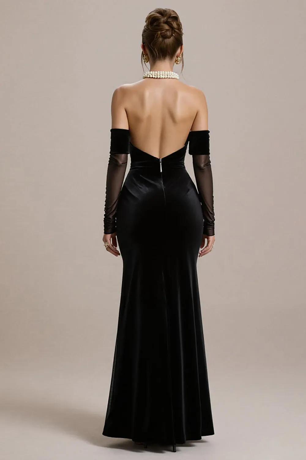 Black Mermaid Off the Shoulder Long Black Tie Dress with Sleeves sold by Zapaka product image thumbnail 2