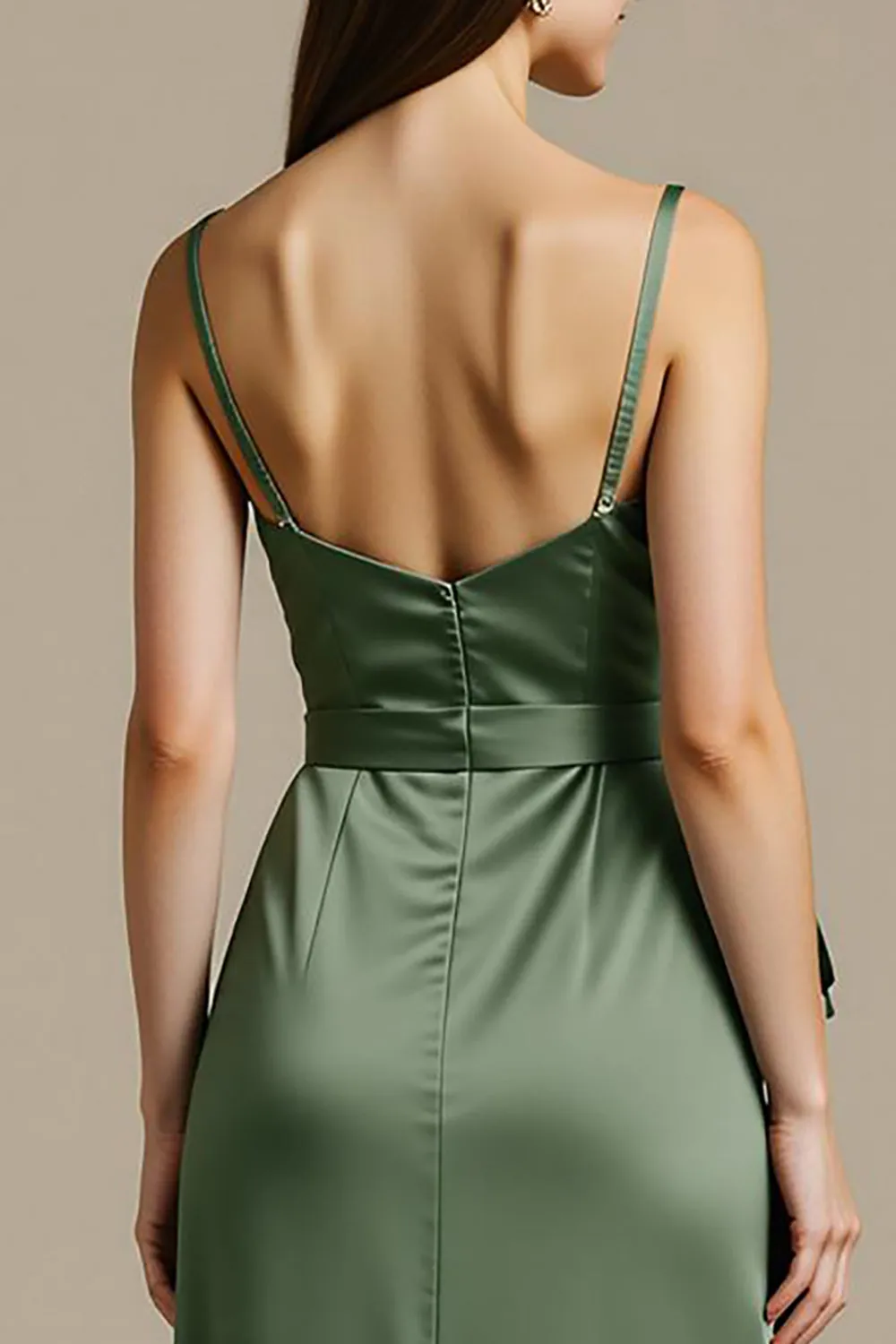 Light Green Satin A Line Long Black Tie Dress with Slit sold by Zapaka product image thumbnail 4