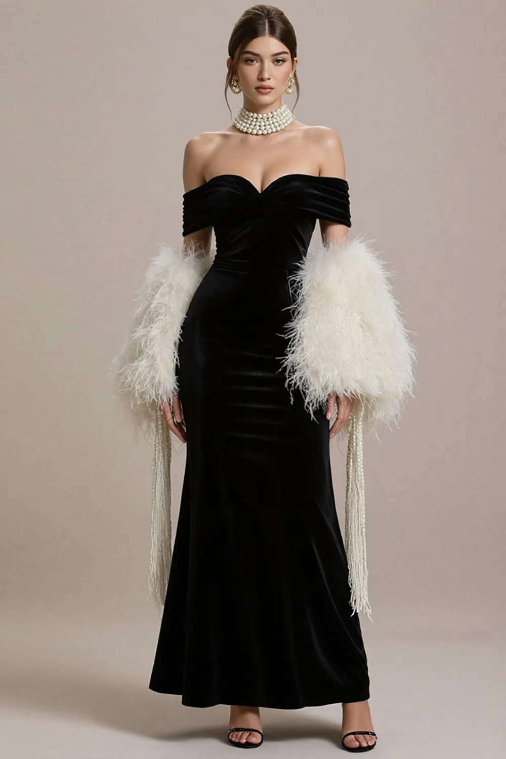 Black Mermaid Off the Shoulder Long Black Tie Dress sold by Zapaka