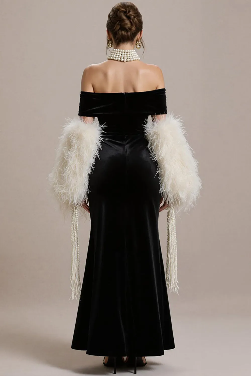 Black Mermaid Off the Shoulder Long Black Tie Dress sold by Zapaka product image thumbnail 2