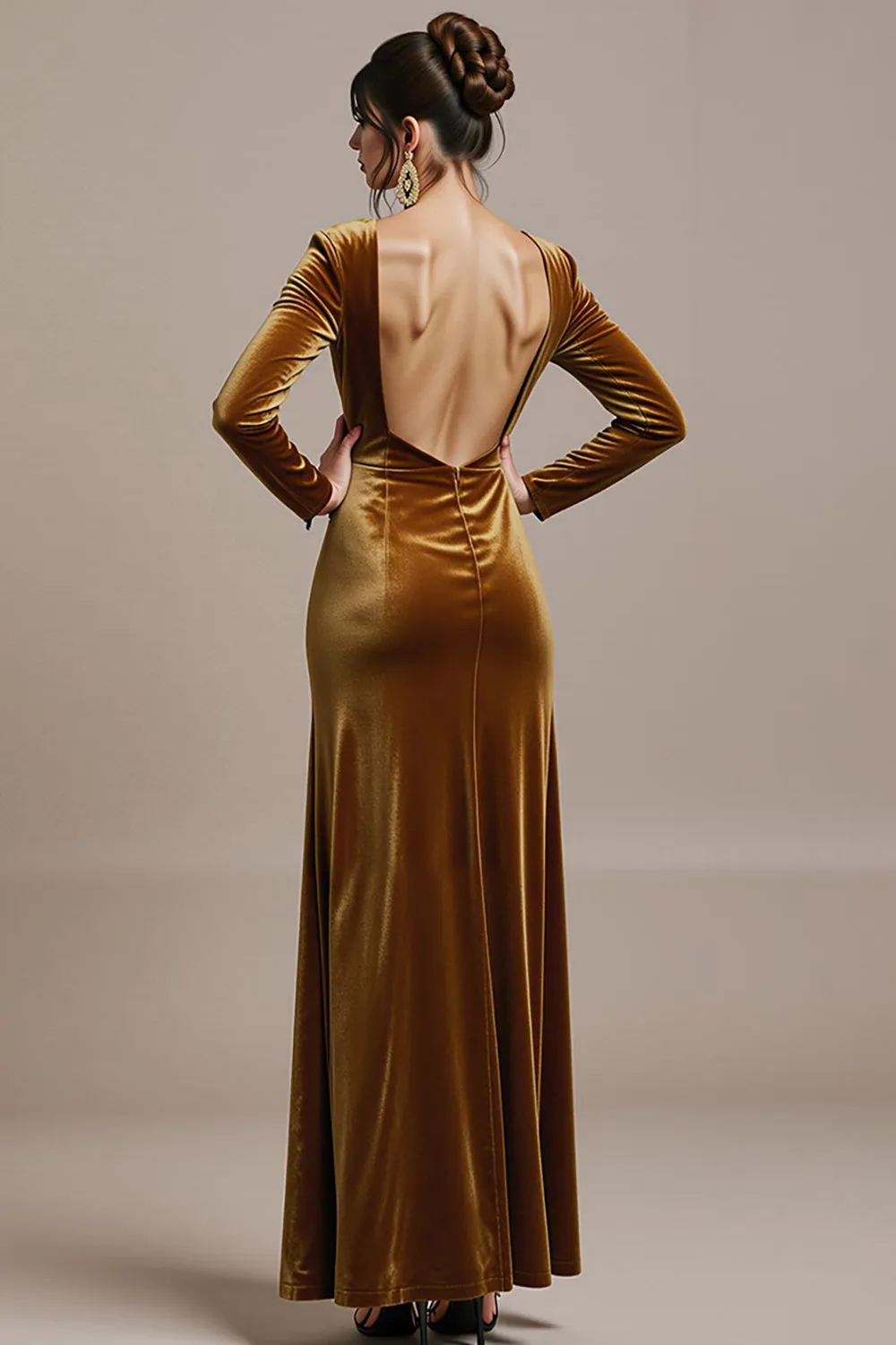 Twilight Sheath Velvet Square Neck Long Black Tie Dress with Slit sold by Zapaka product image thumbnail 2