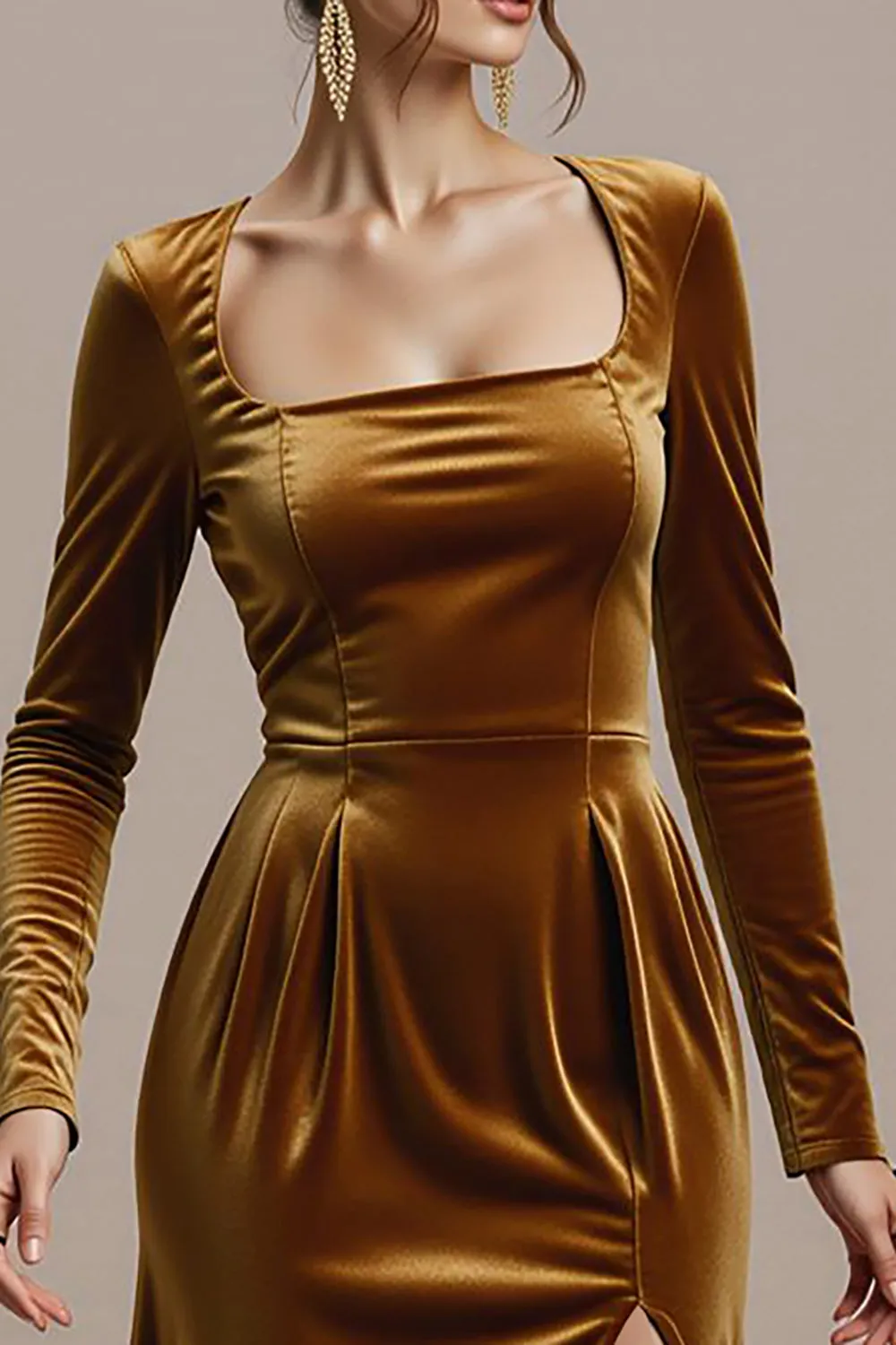 Twilight Sheath Velvet Square Neck Long Black Tie Dress with Slit sold by Zapaka product image thumbnail 3