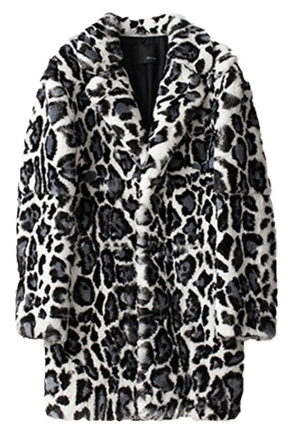 Black and White Shawl Lapel Faux Fur Leopard Men's Coat sold by Zapaka product image thumbnail 3